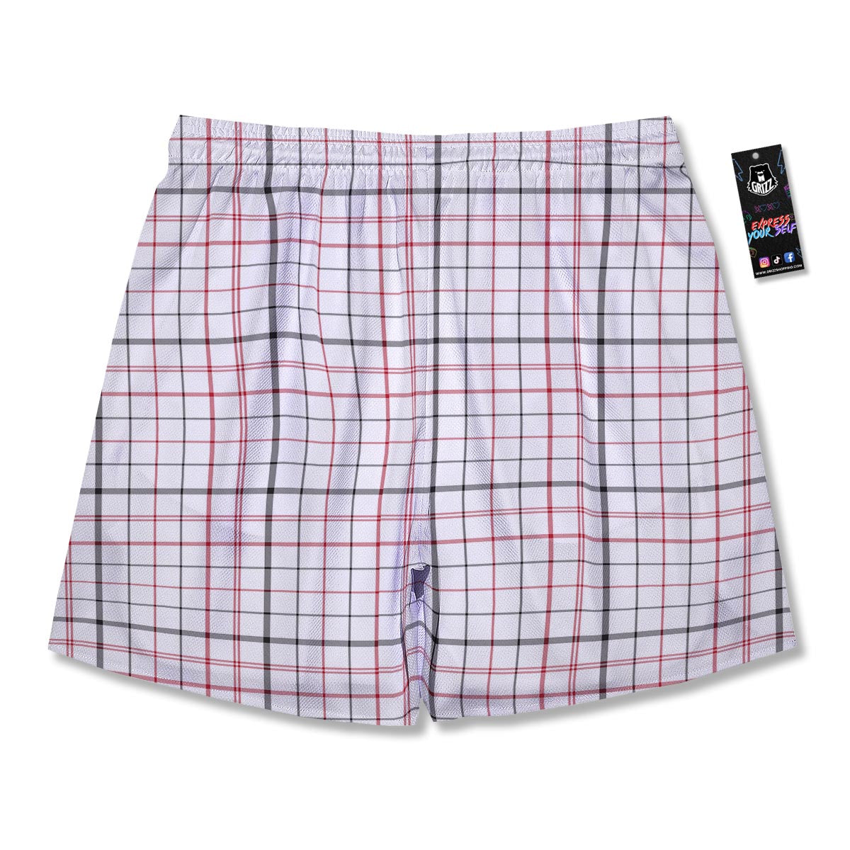 Tattersall White And Red Print Pattern Men's Running Shorts-grizzshop