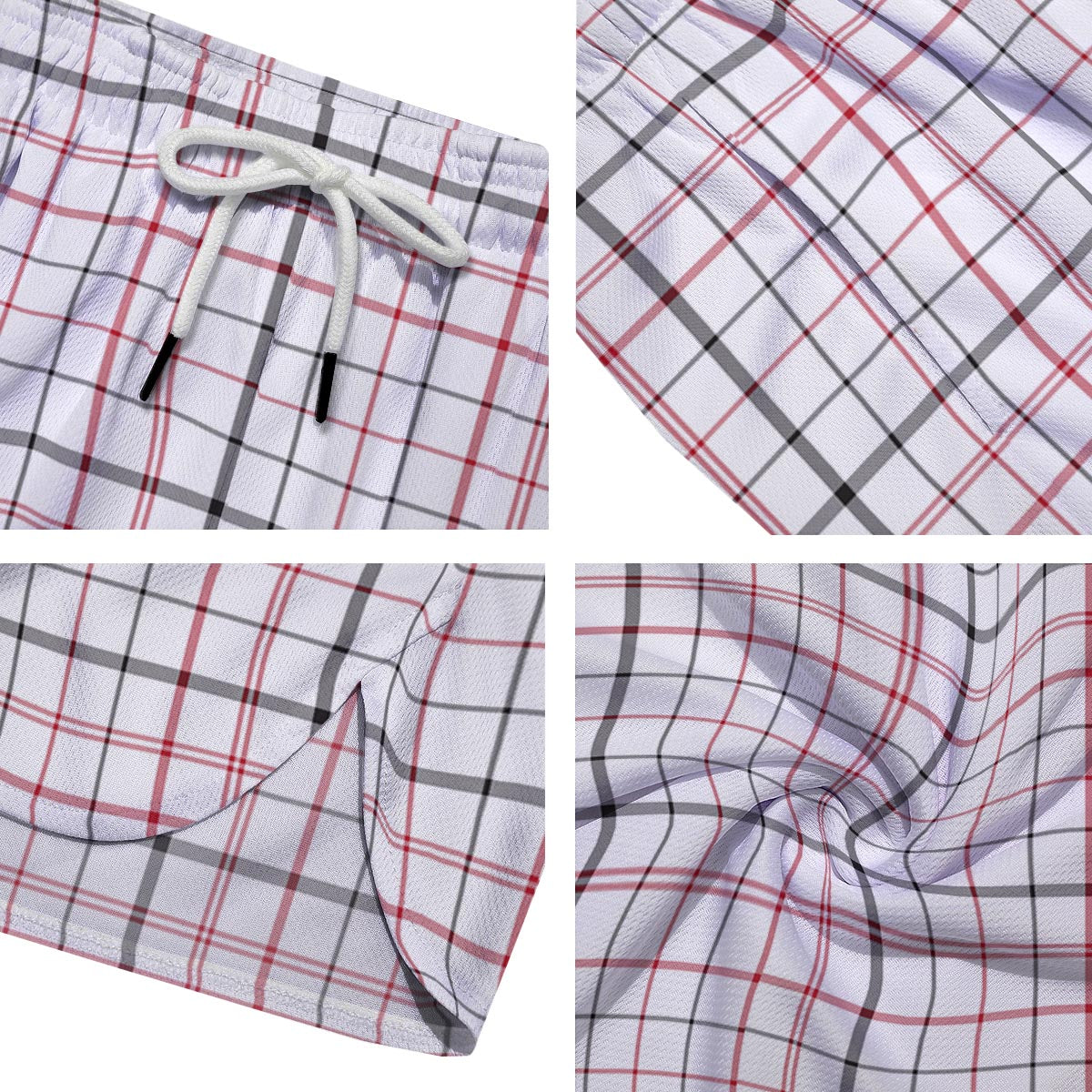 Tattersall White And Red Print Pattern Men's Running Shorts-grizzshop