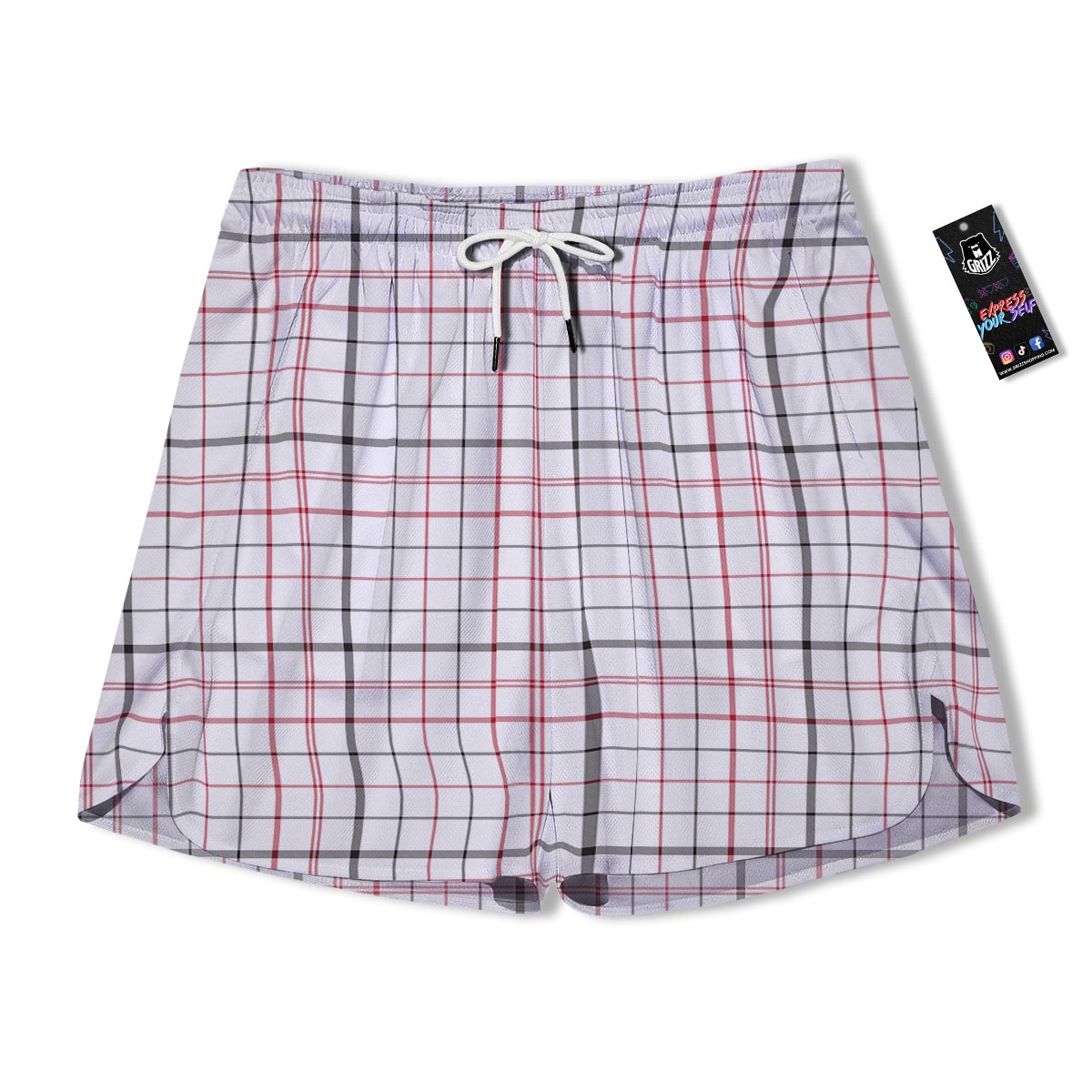 Tattersall White And Red Print Pattern Men's Running Shorts-grizzshop