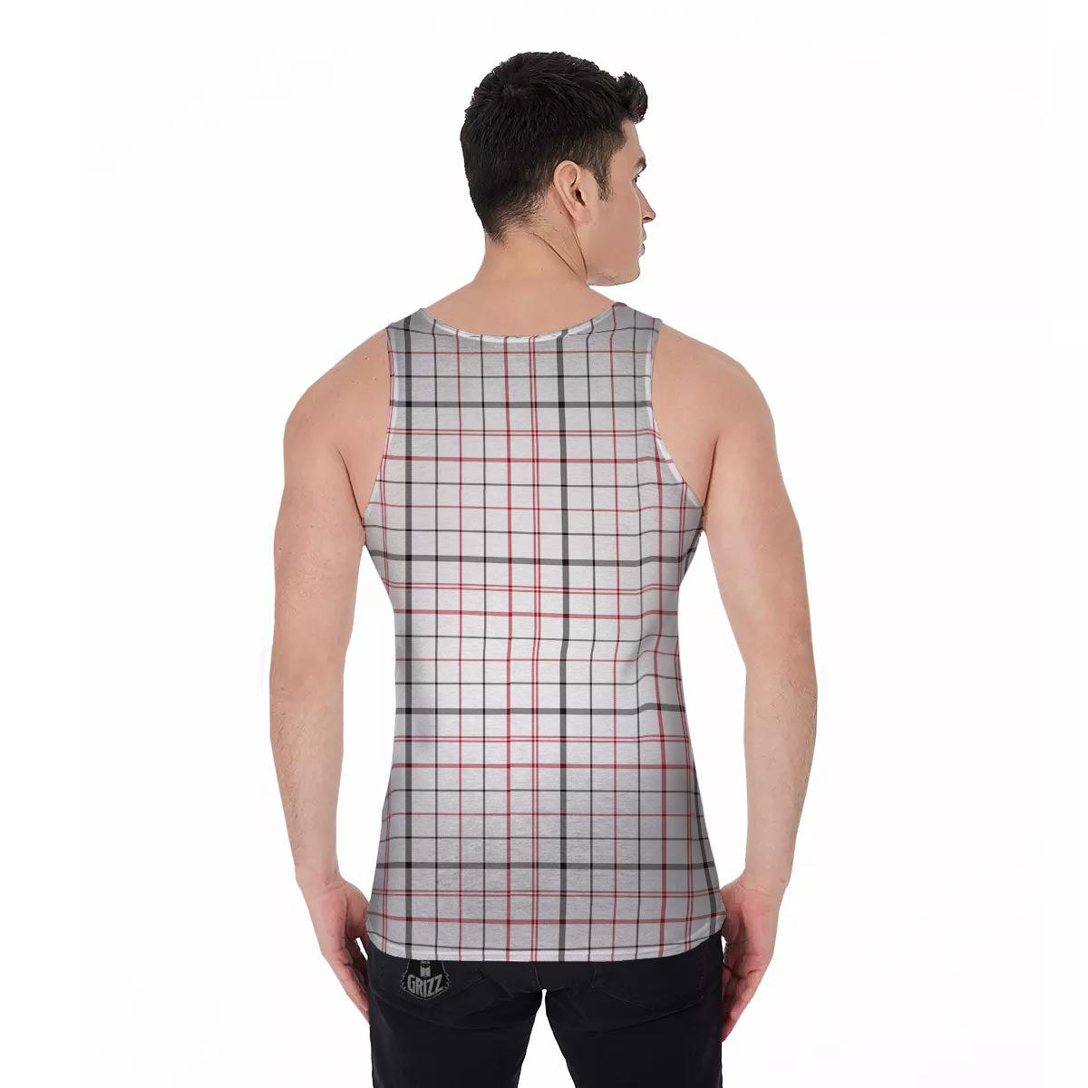 Tattersall White And Red Print Pattern Men's Tank Top-grizzshop