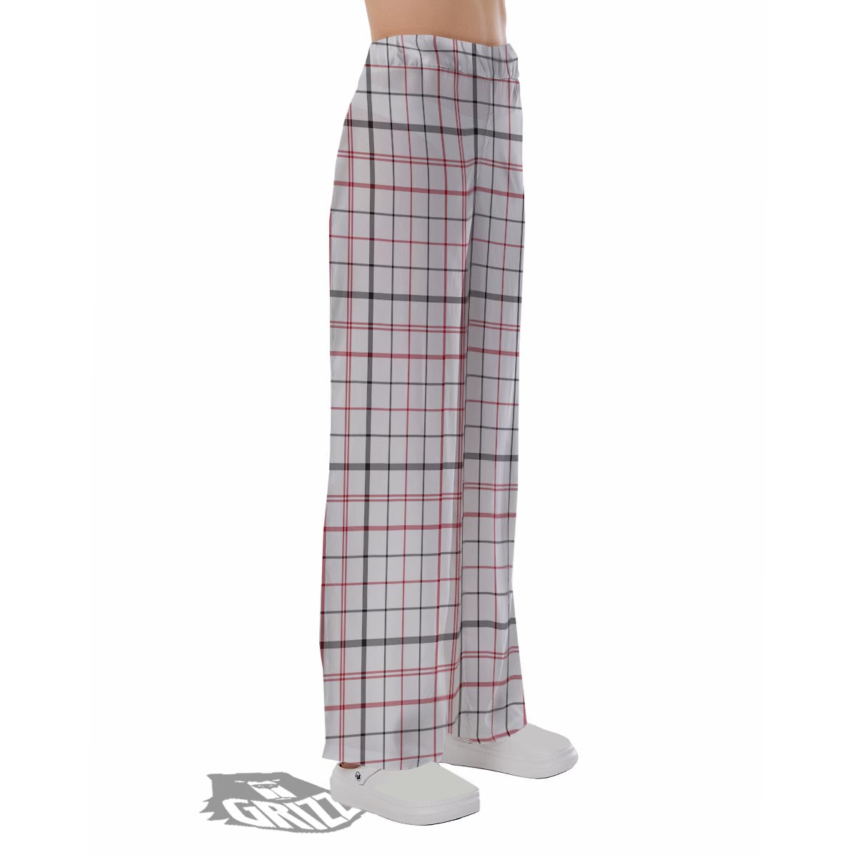 Tattersall White And Red Print Pattern Pajama Pants-grizzshop