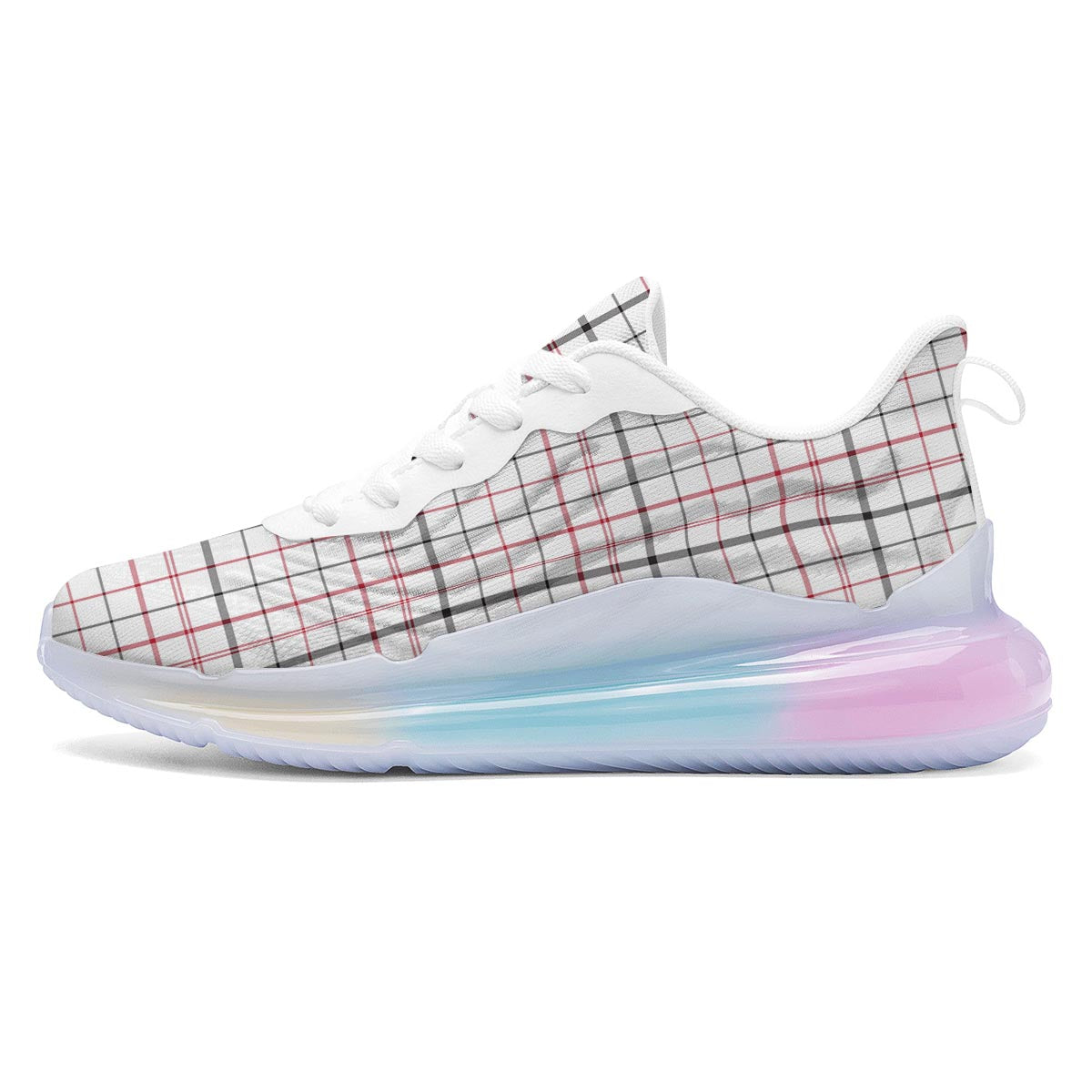 Tattersall White And Red Print Pattern Running Sneakers-grizzshop