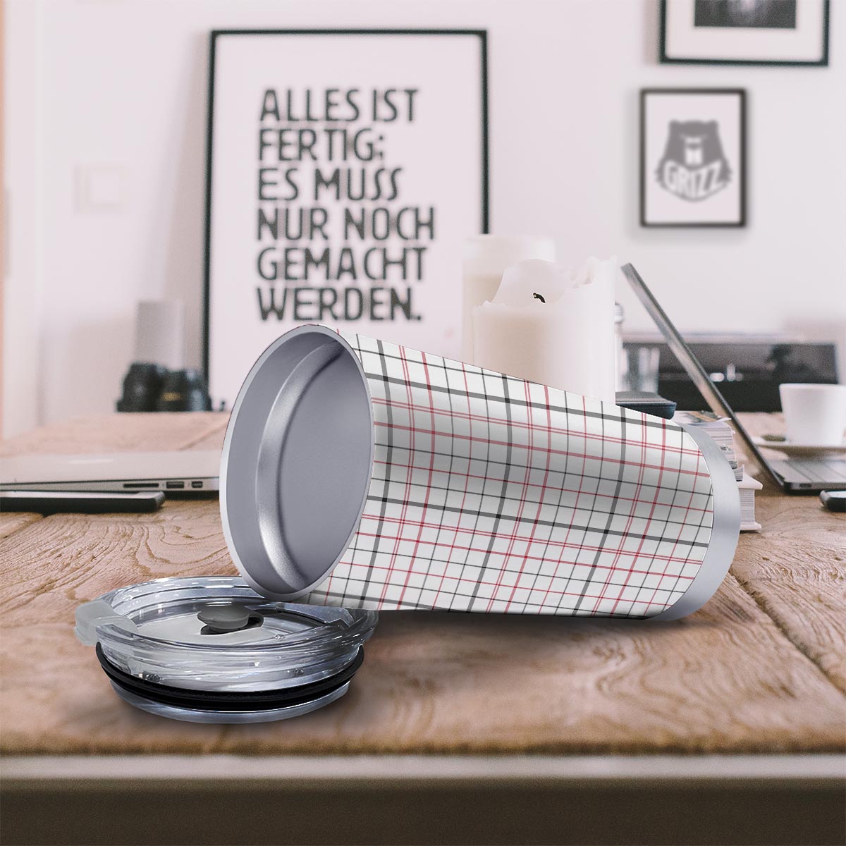 Tattersall White And Red Print Pattern Tumbler-grizzshop