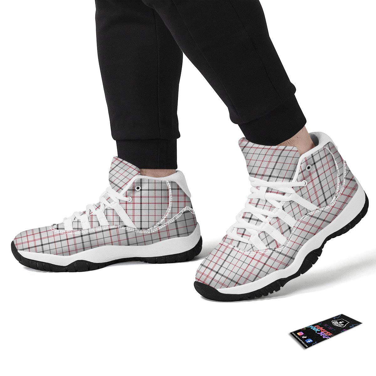 Tattersall White And Red Print Pattern White Bball Shoes-grizzshop