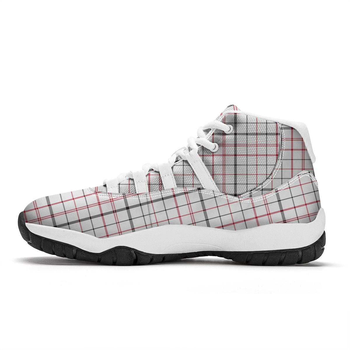 Tattersall White And Red Print Pattern White Bball Shoes-grizzshop
