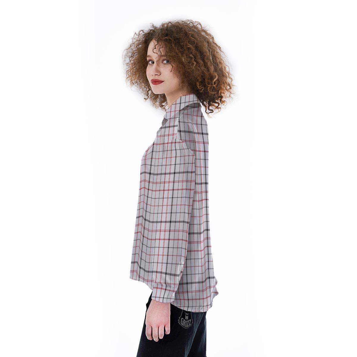 Tattersall White And Red Print Pattern Women's Long Sleeve Shirts-grizzshop