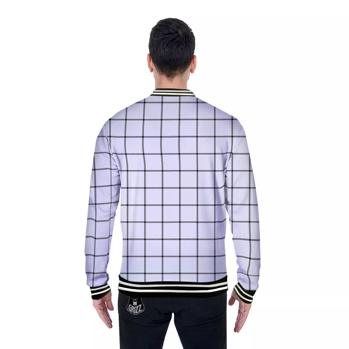 Tattersall White Print Pattern Baseball Jacket-grizzshop