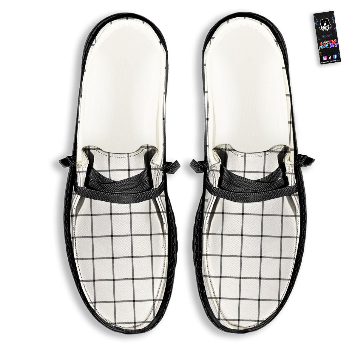 Tattersall White Print Pattern Black Loafers-grizzshop
