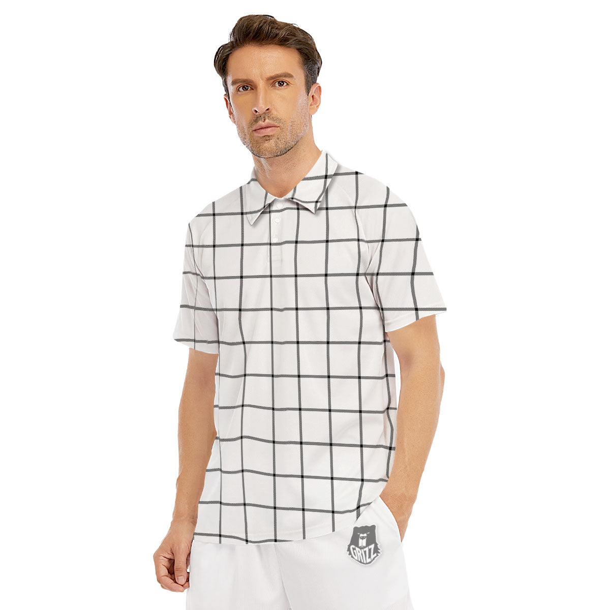 Tattersall White Print Pattern Men's Golf Shirts-grizzshop