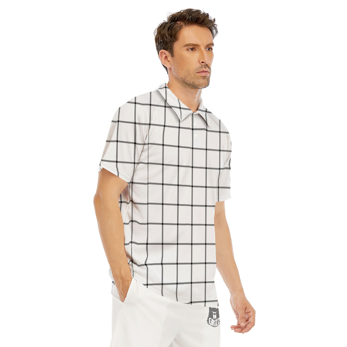 Tattersall White Print Pattern Men's Golf Shirts-grizzshop
