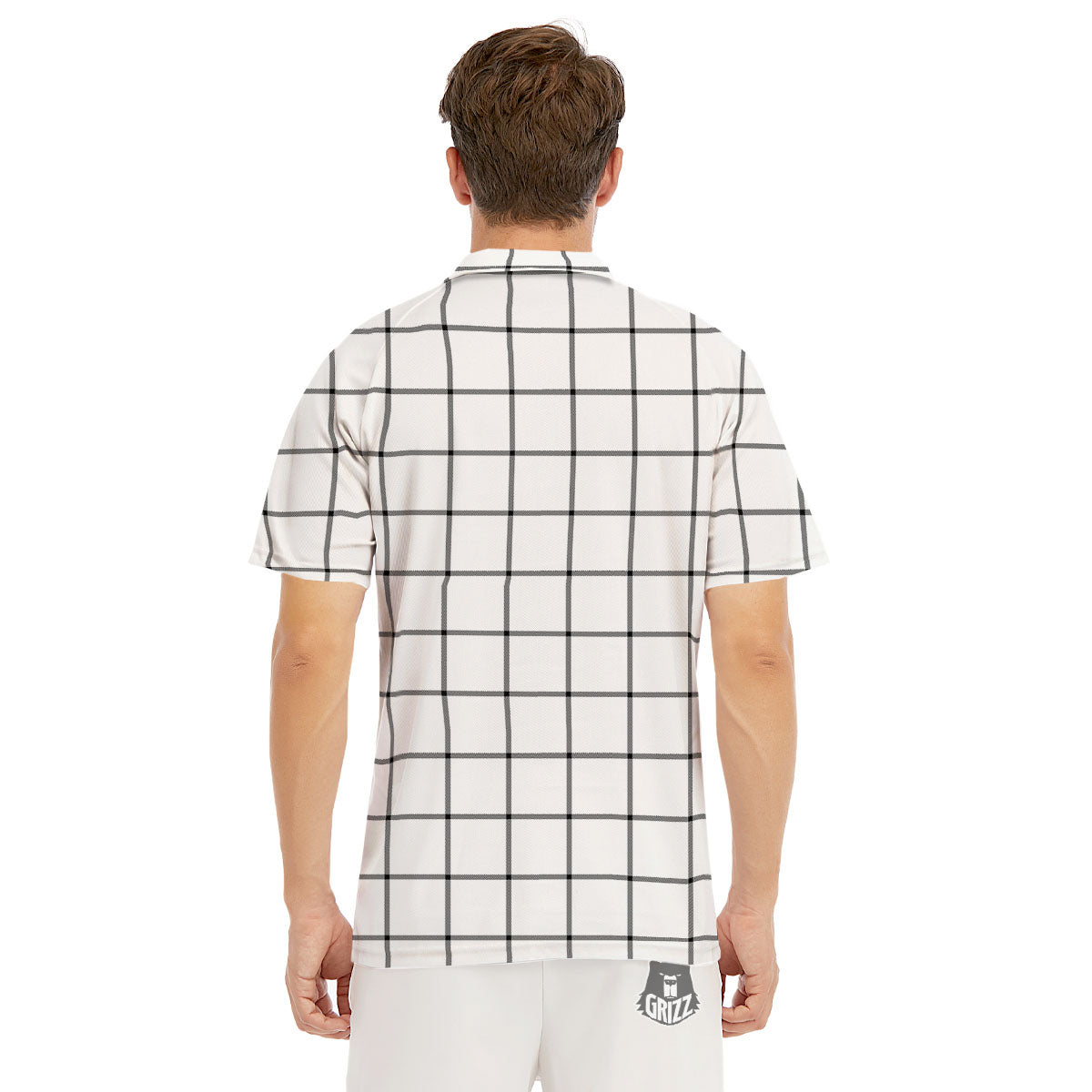 Tattersall White Print Pattern Men's Golf Shirts-grizzshop