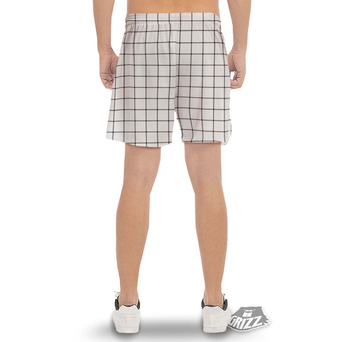 Tattersall White Print Pattern Men's Gym Shorts-grizzshop