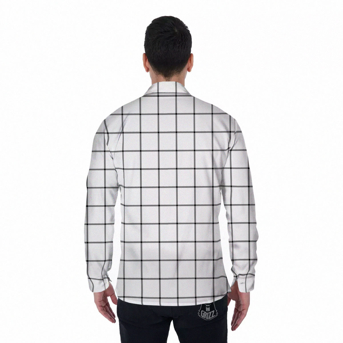 Tattersall White Print Pattern Men's Long Sleeve Shirts-grizzshop