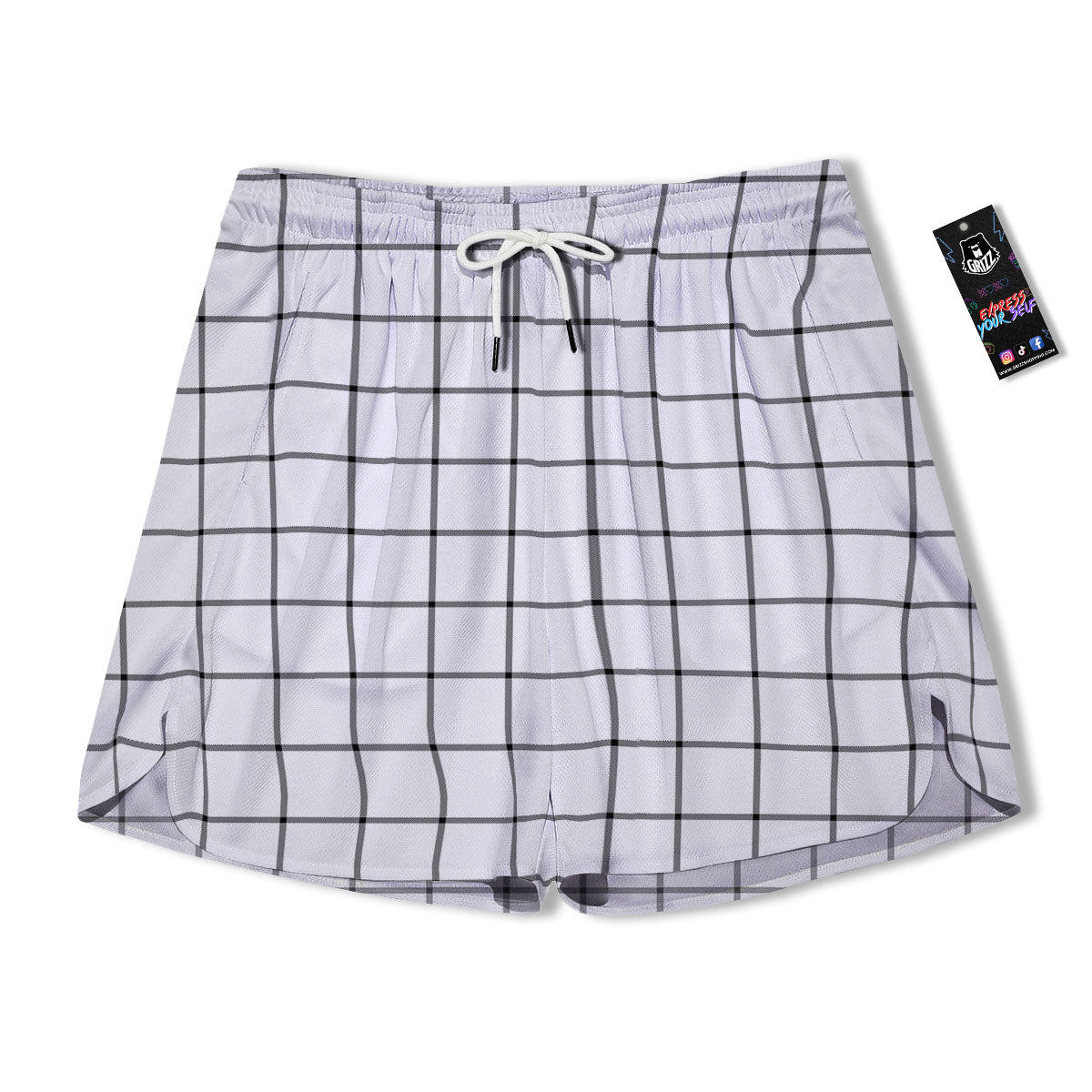 Tattersall White Print Pattern Men's Running Shorts-grizzshop