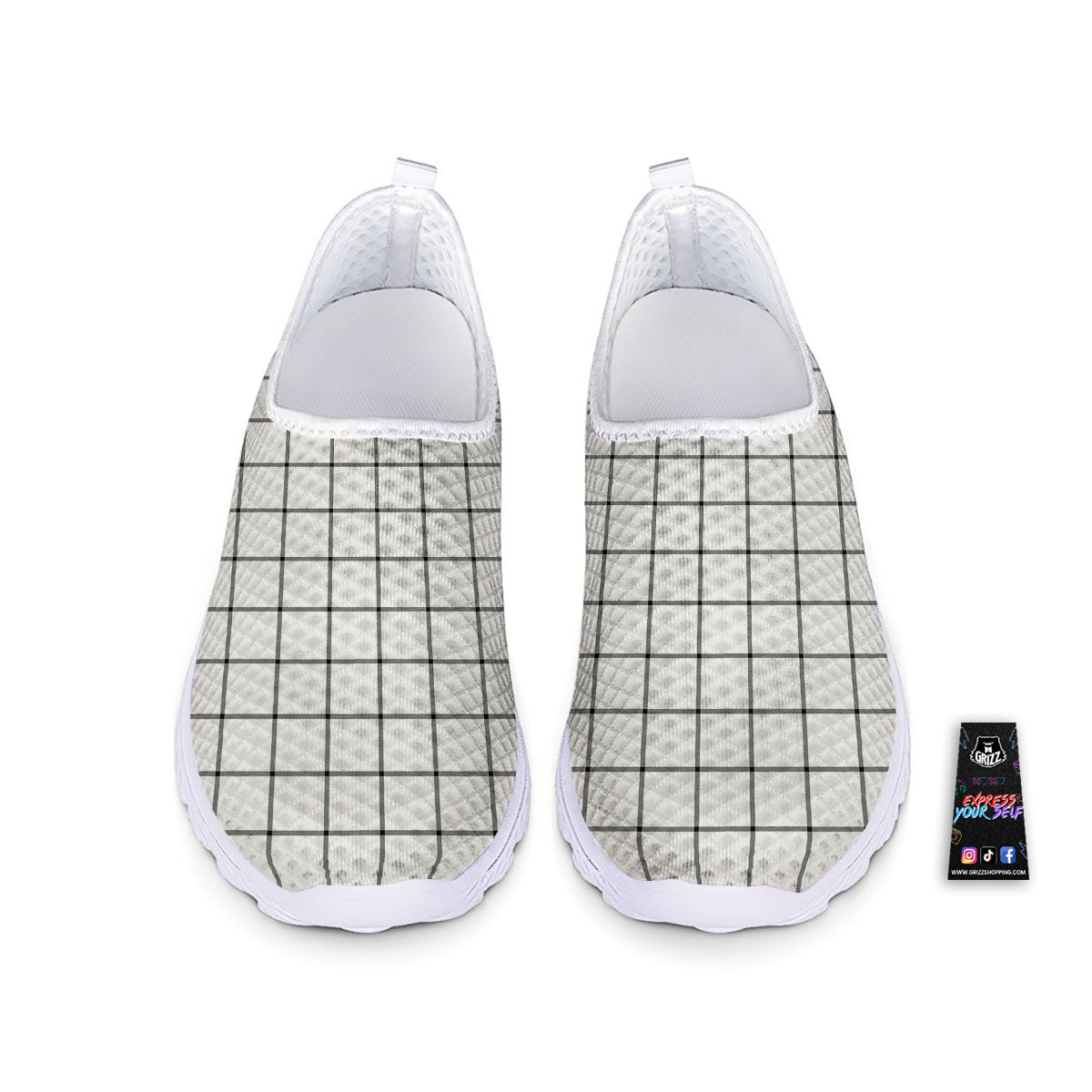 Tattersall White Print Pattern Nurse Shoes-grizzshop