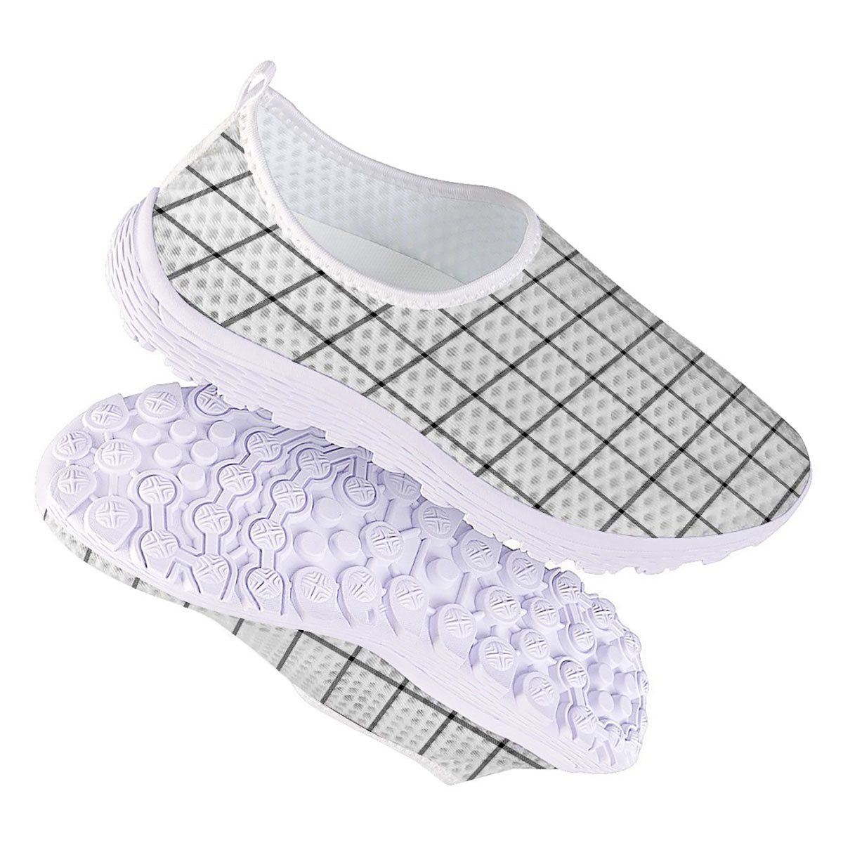 Tattersall White Print Pattern Nurse Shoes-grizzshop