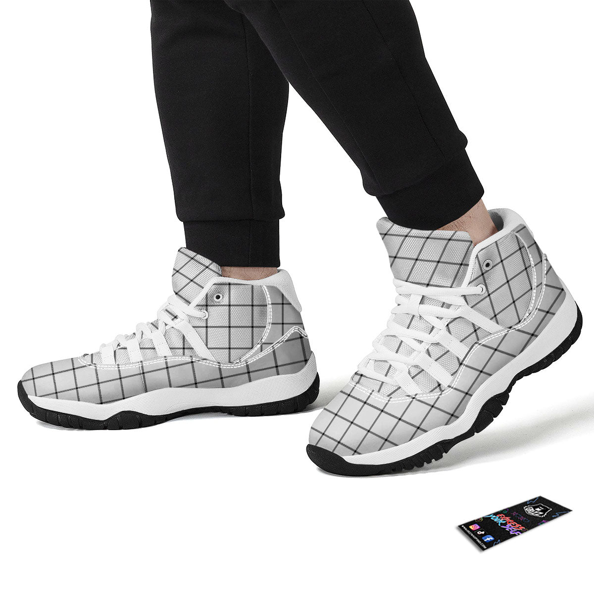 Tattersall White Print Pattern White Bball Shoes-grizzshop