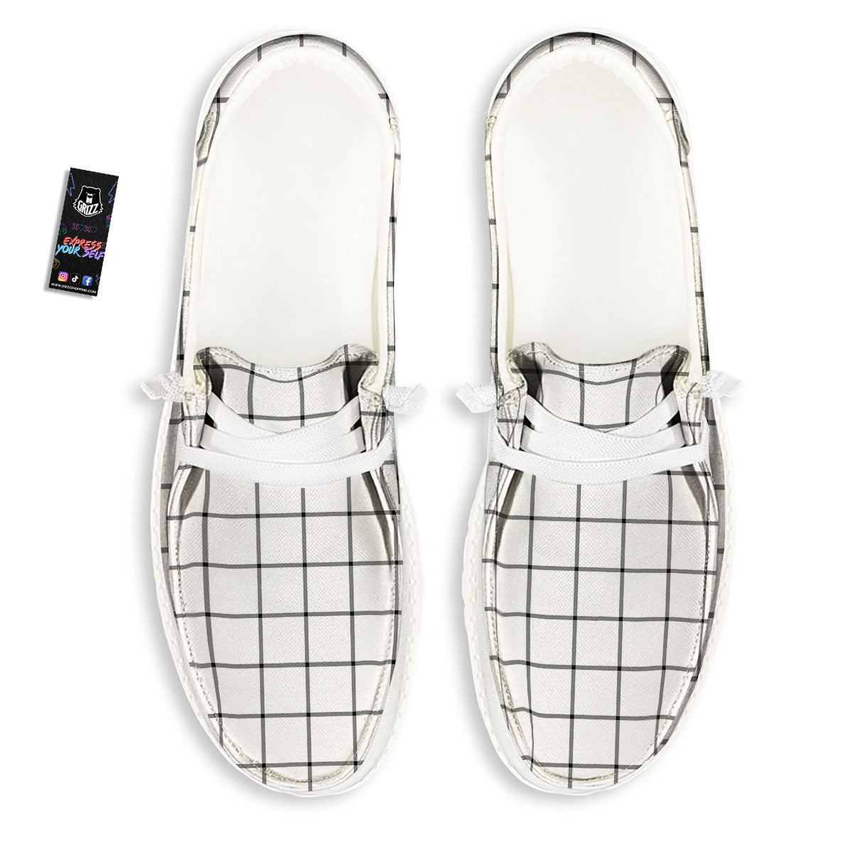 Tattersall White Print Pattern White Loafers-grizzshop