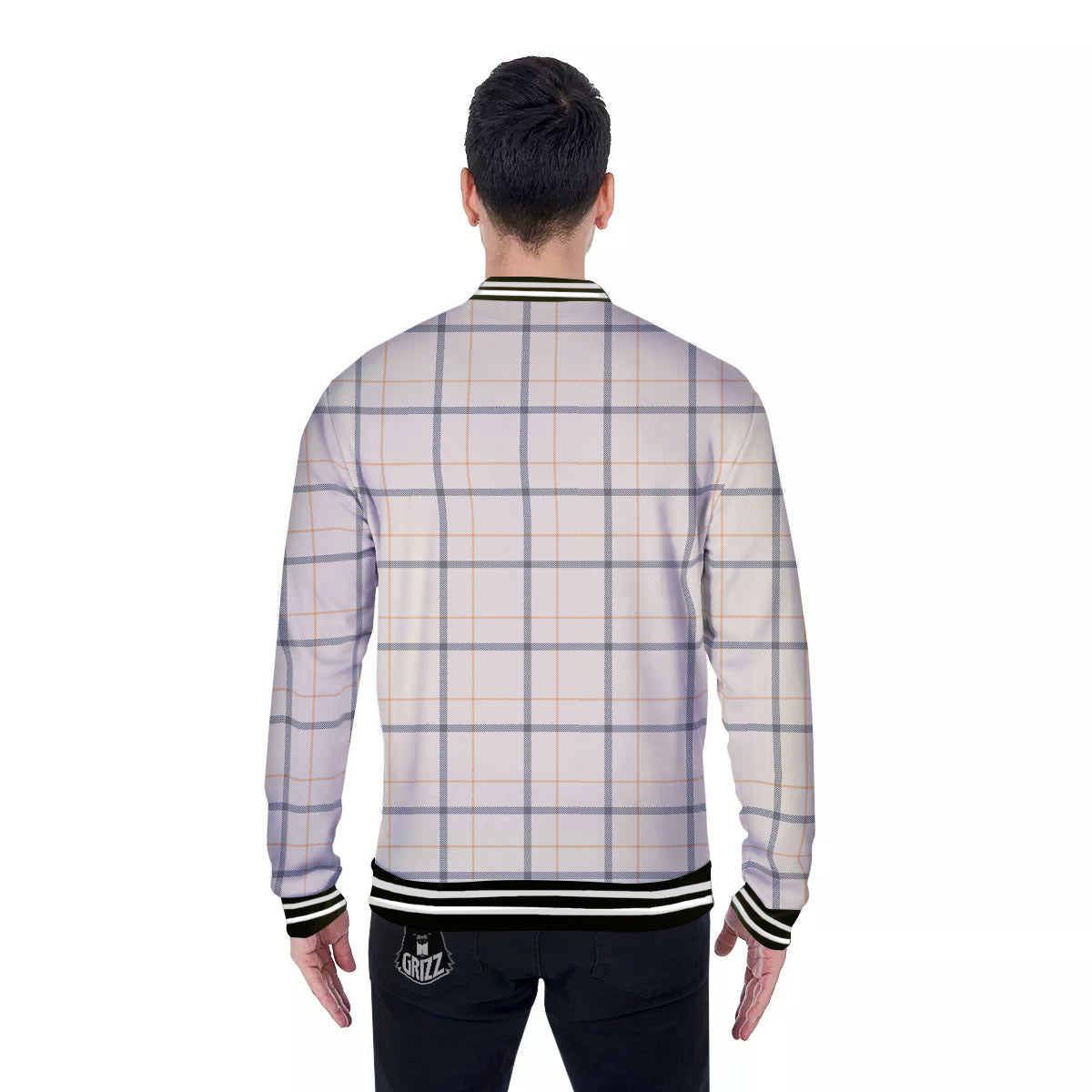 Tattersall Yellow And Beige Print Pattern Baseball Jacket-grizzshop