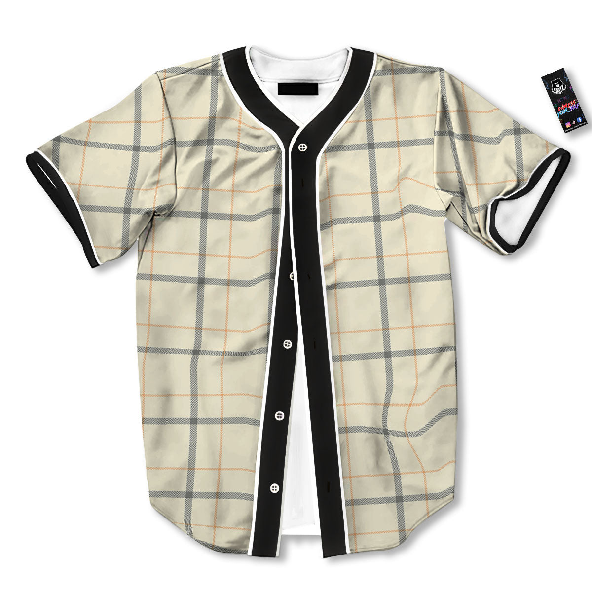 Tattersall Yellow And Beige Print Pattern Baseball Jersey-grizzshop