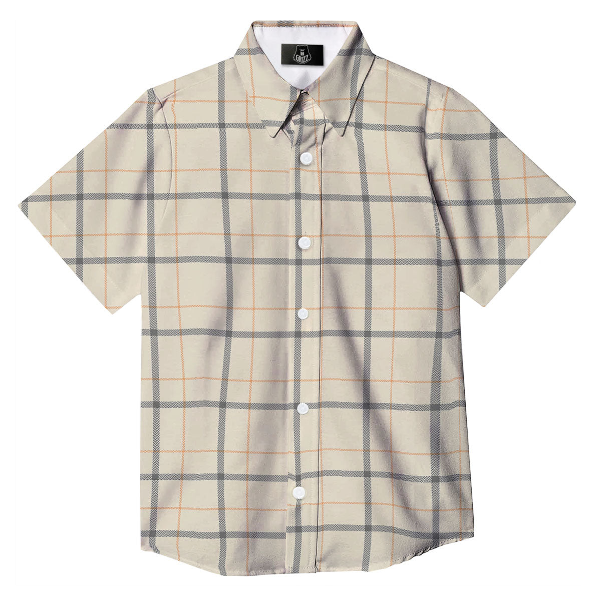 Tattersall Yellow And Beige Print Pattern Button Up Shirt-grizzshop