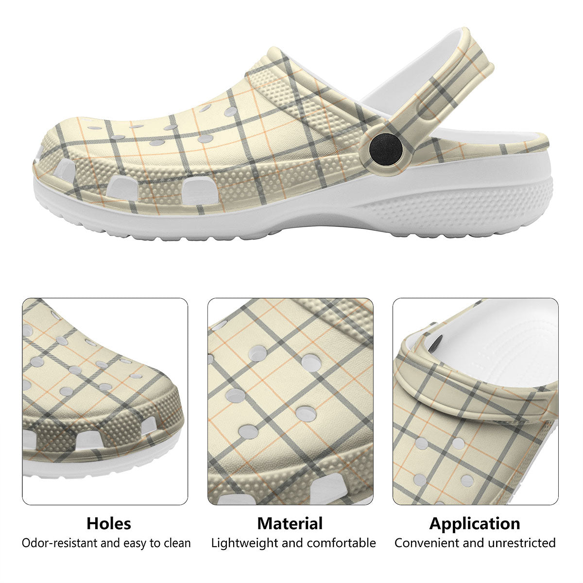 Tattersall Yellow And Beige Print Pattern Clog-grizzshop