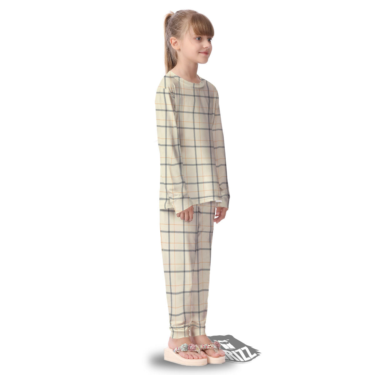 Tattersall Yellow And Beige Print Pattern Kid's Pajamas-grizzshop