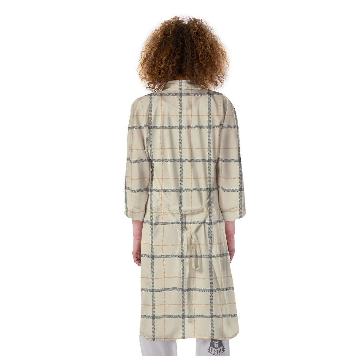 Tattersall Yellow And Beige Print Pattern Kimono-grizzshop