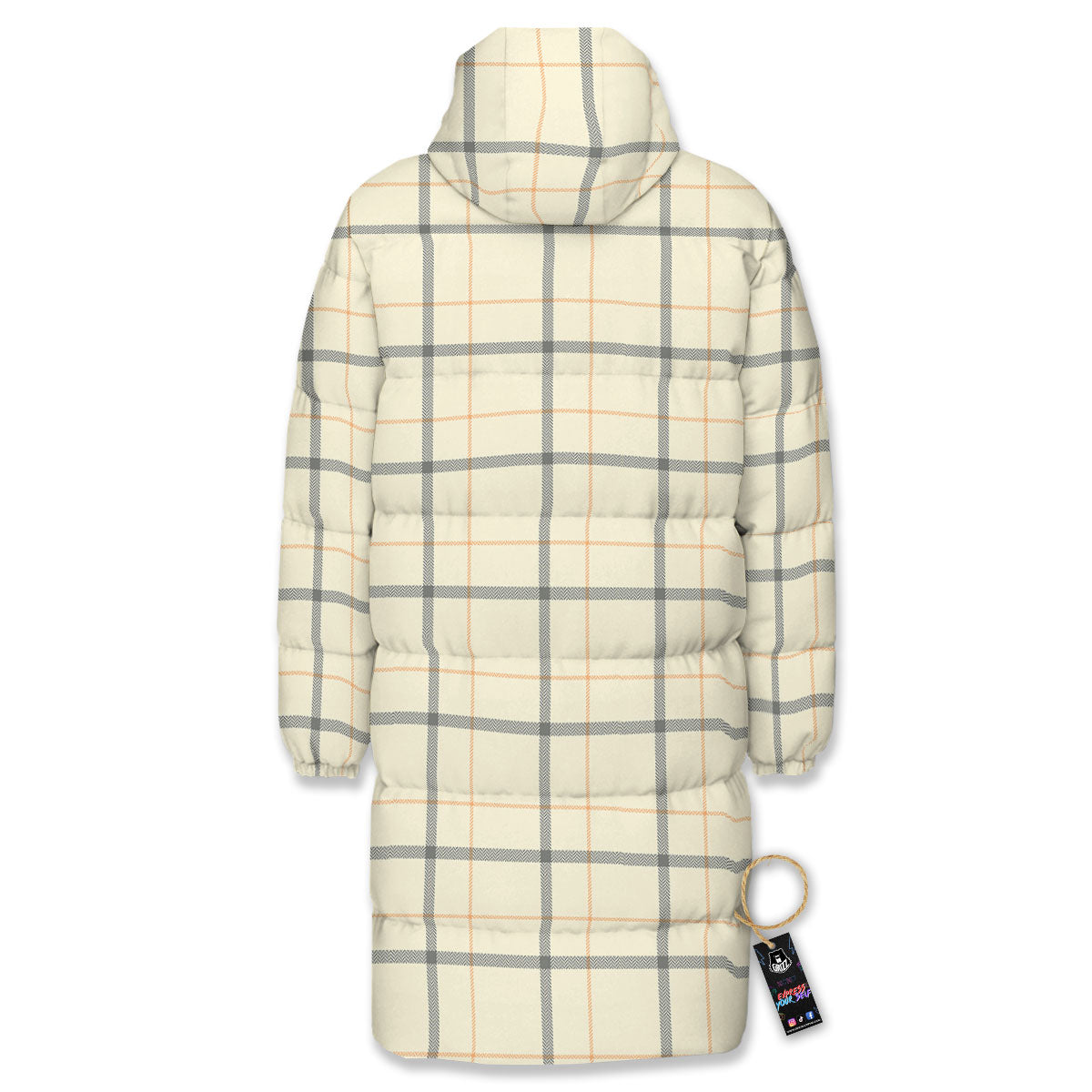Tattersall Yellow And Beige Print Pattern Long Down Jacket-grizzshop