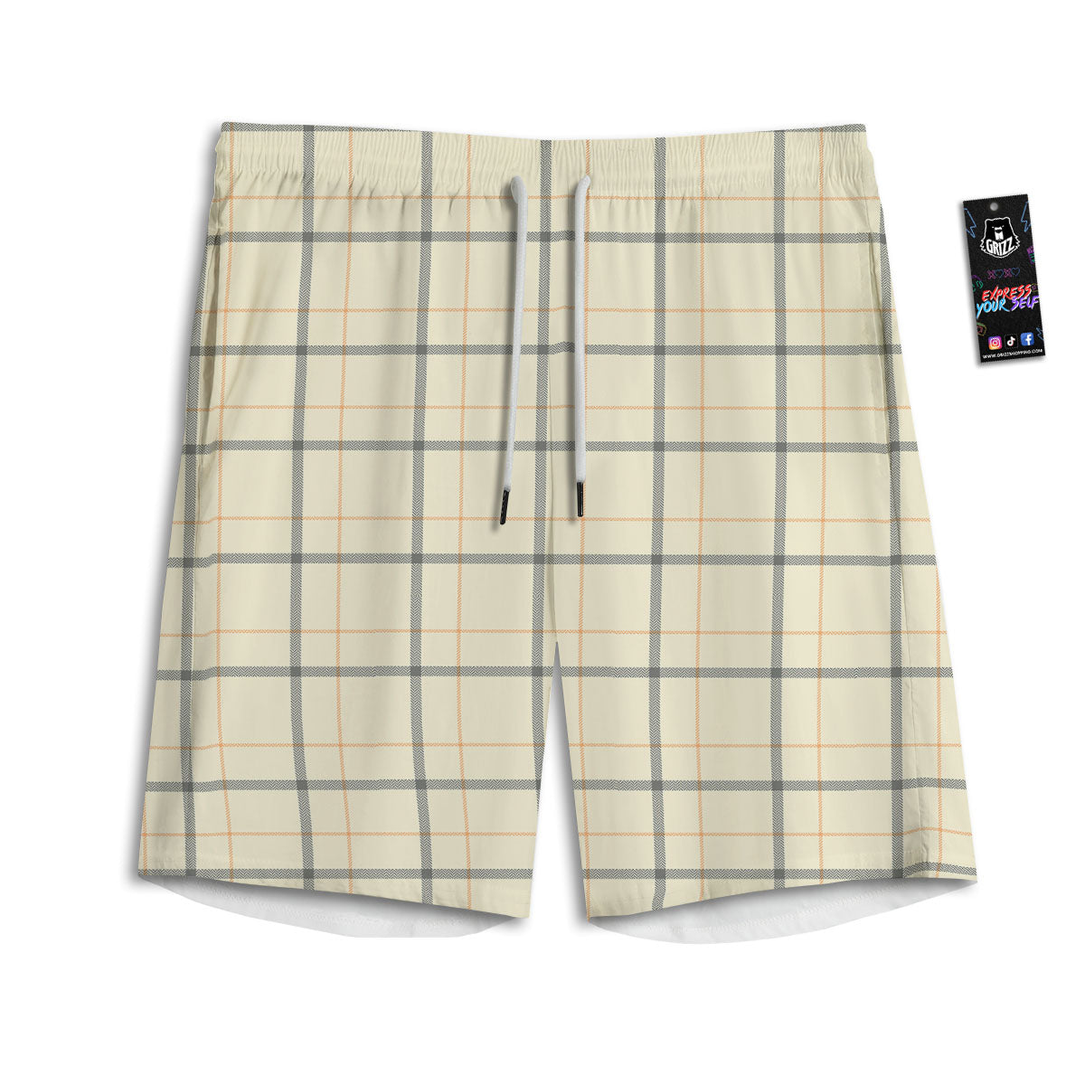 Tattersall Yellow And Beige Print Pattern Men's Athletic Shorts