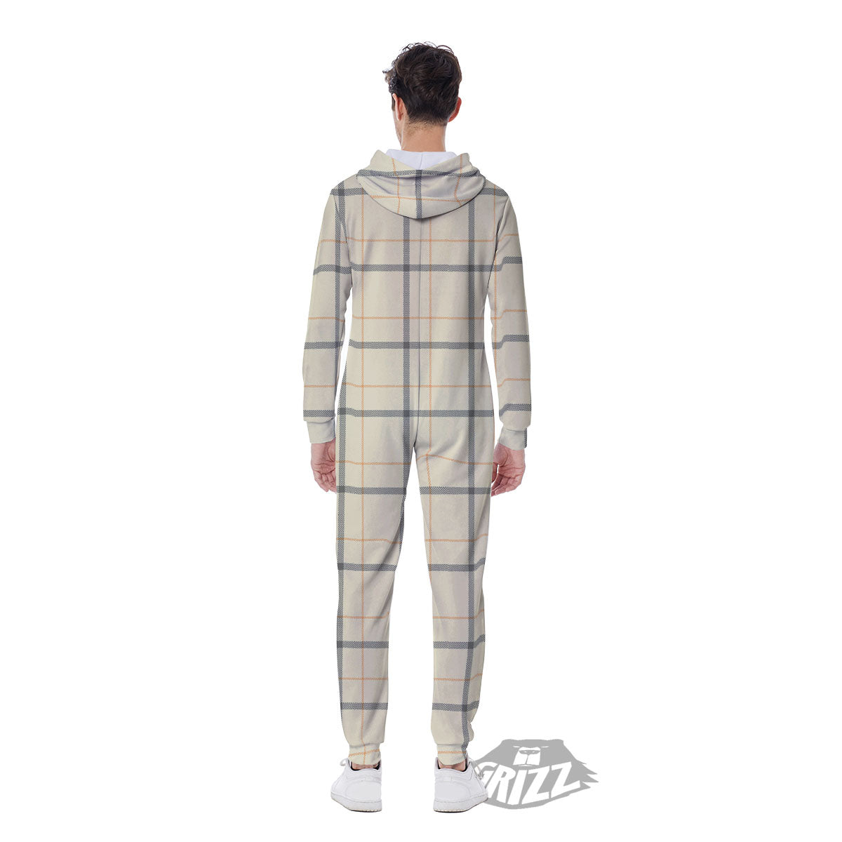 Tattersall Yellow And Beige Print Pattern Men's Jumpsuit-grizzshop