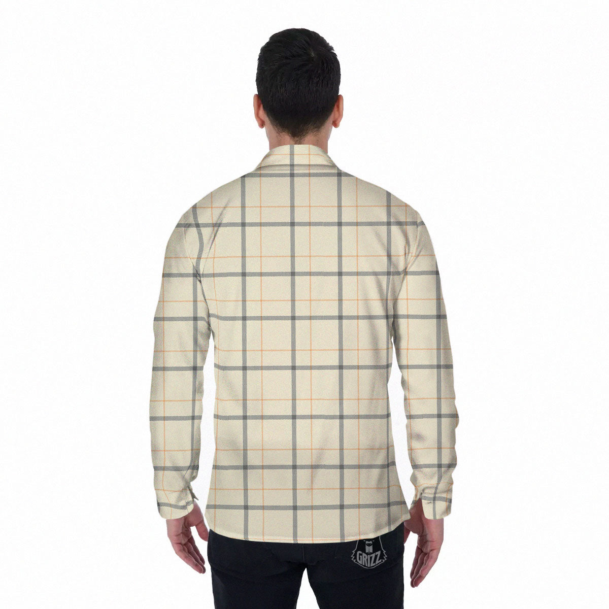 Tattersall Yellow And Beige Print Pattern Men's Long Sleeve Shirts-grizzshop