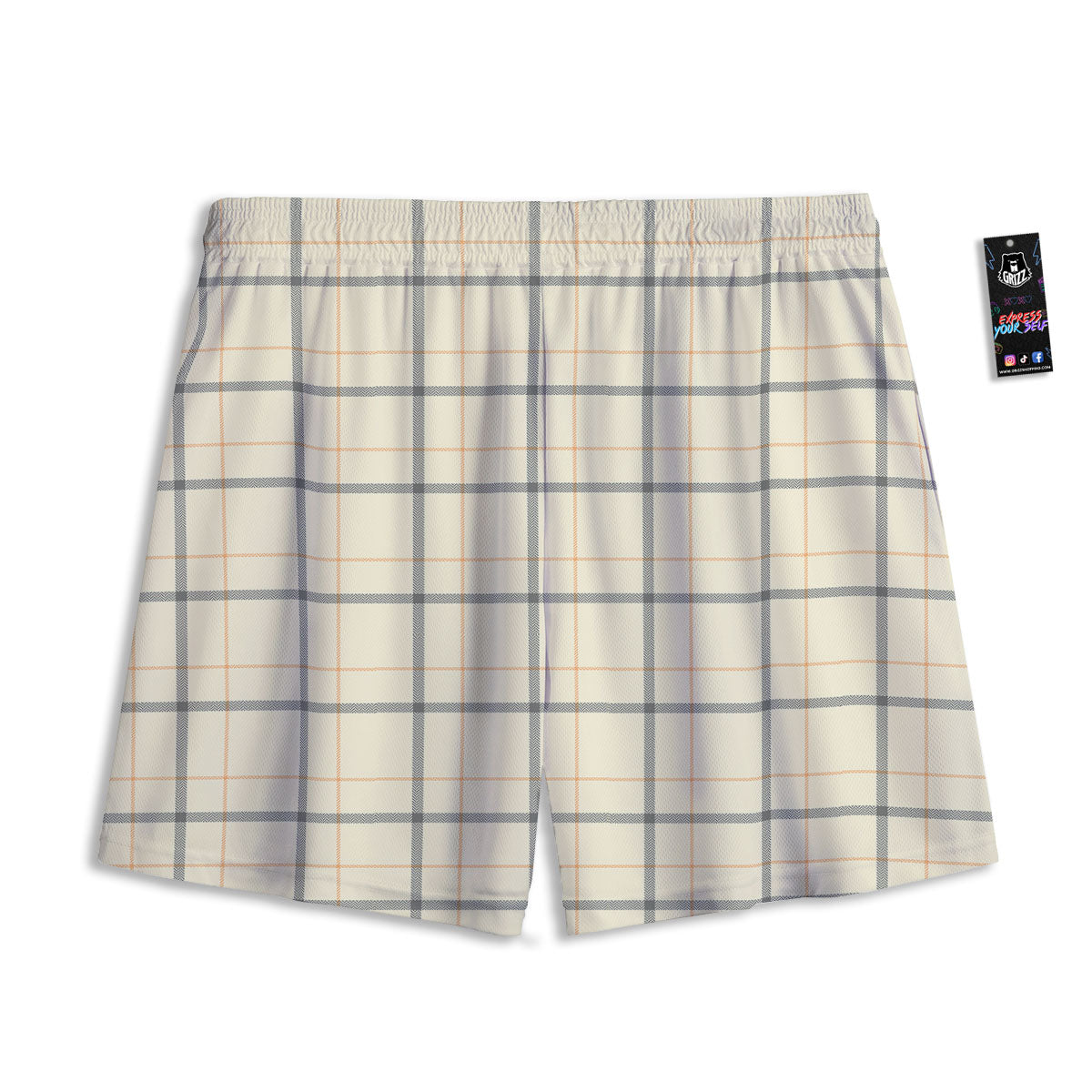 Tattersall Yellow And Beige Print Pattern Mesh Shorts