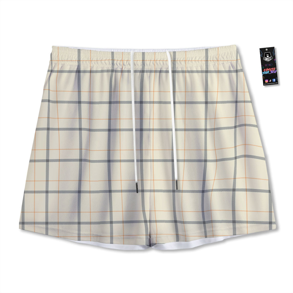 Tattersall Yellow And Beige Print Pattern Mesh Shorts