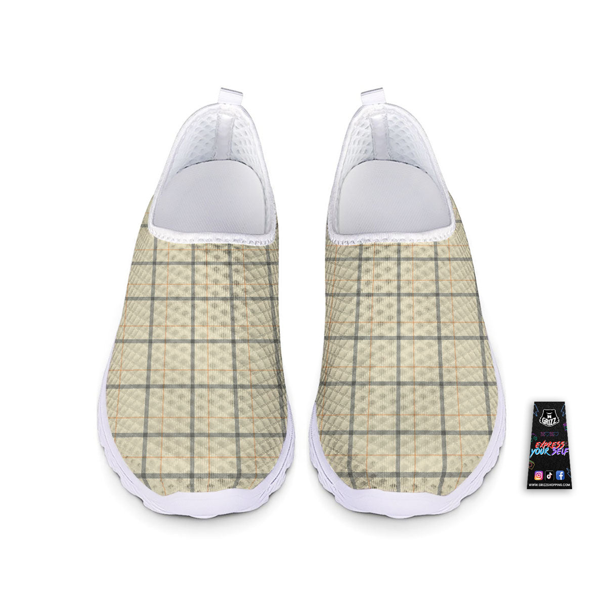 Tattersall Yellow And Beige Print Pattern Nurse Shoes-grizzshop
