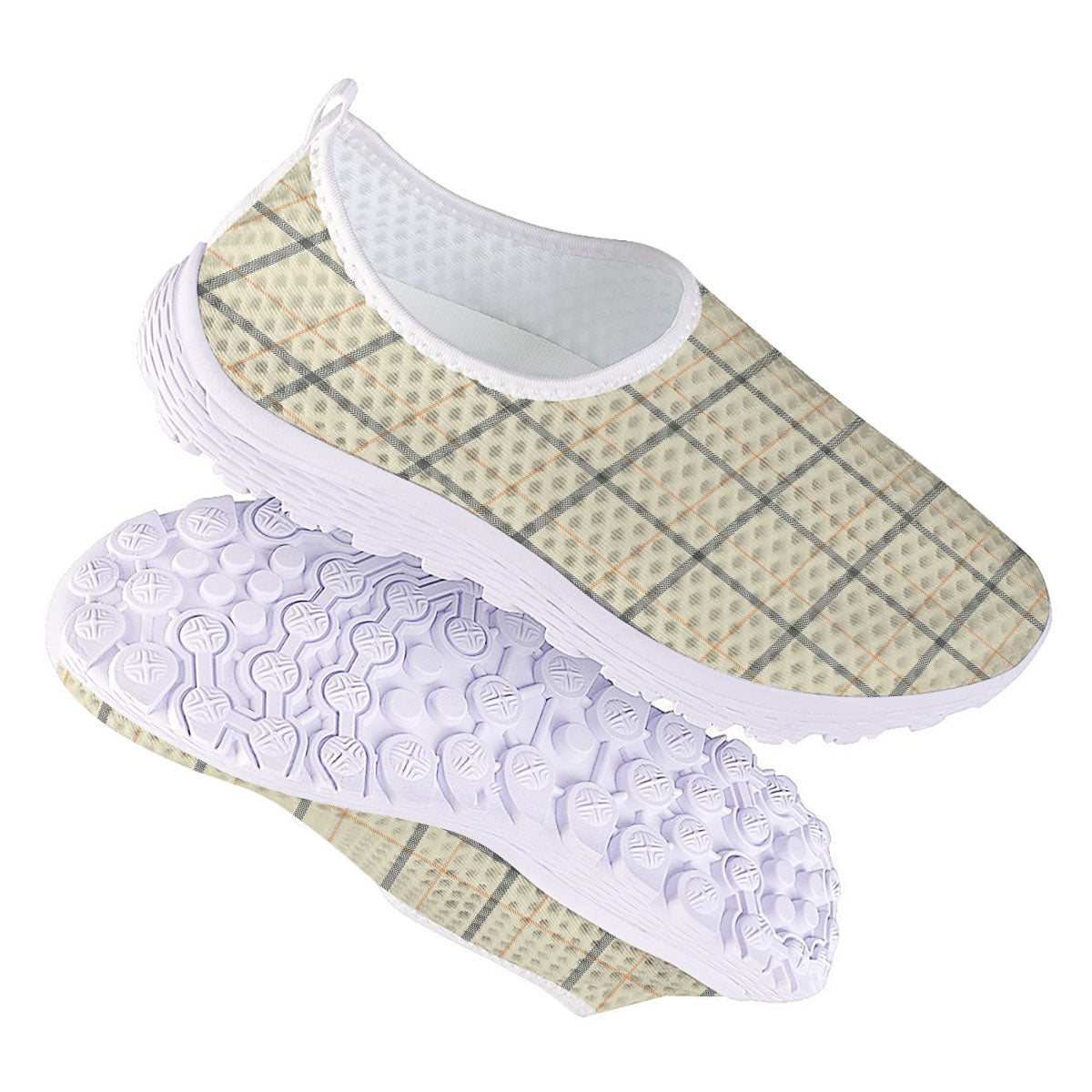 Tattersall Yellow And Beige Print Pattern Nurse Shoes-grizzshop
