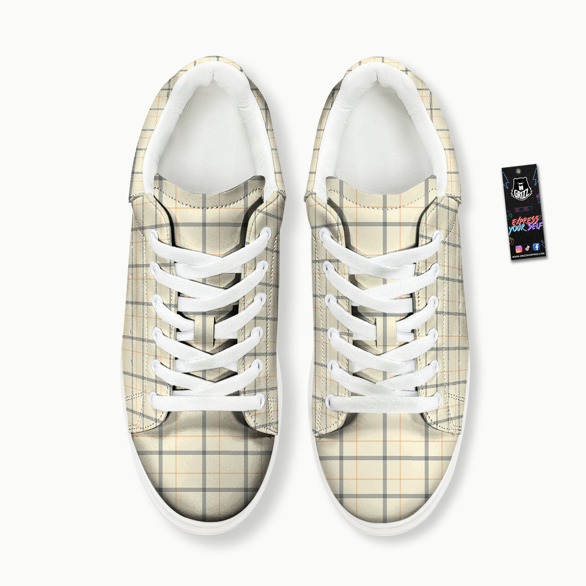 Tattersall Yellow And Beige Print Pattern Platform Shoes-grizzshop