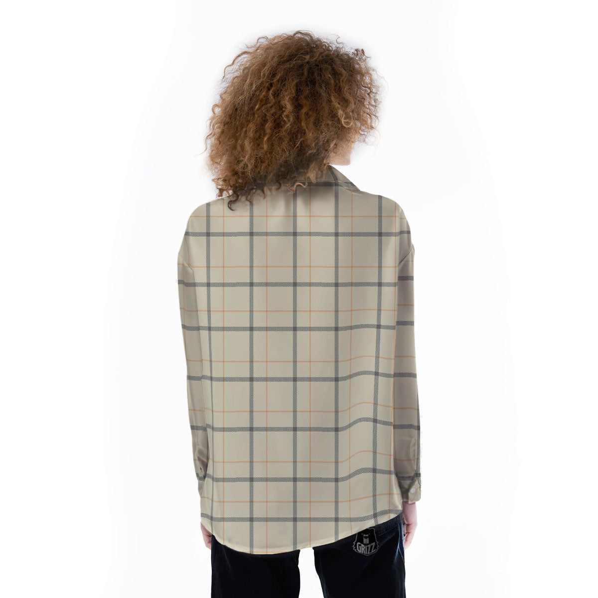 Tattersall Yellow And Beige Print Pattern Women's Long Sleeve Shirts-grizzshop