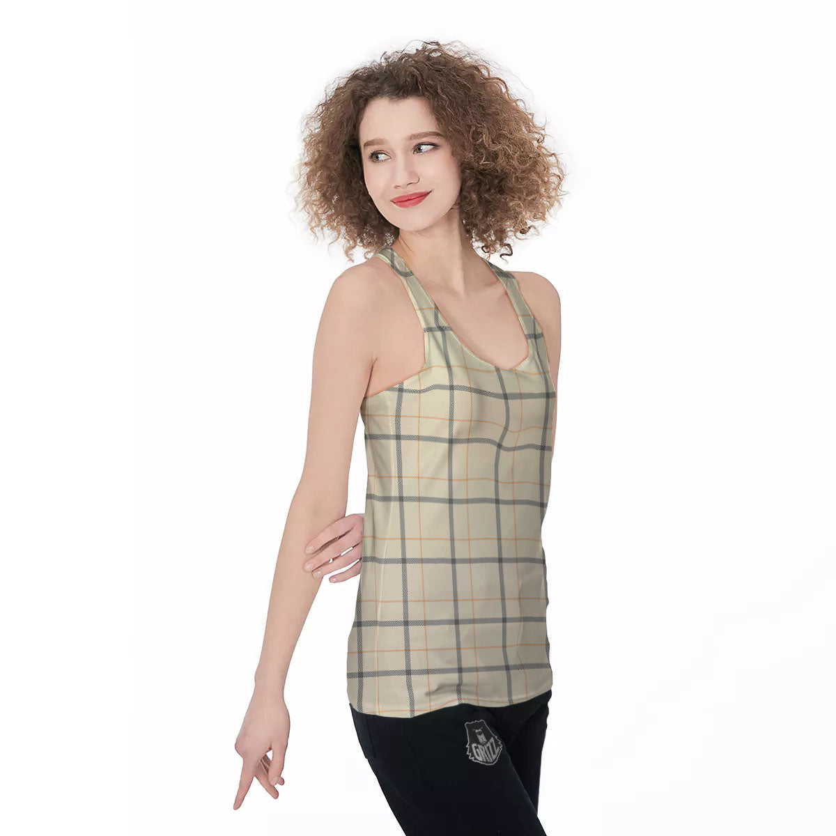 Tattersall Yellow And Beige Print Pattern Women's Racerback Tank Top-grizzshop