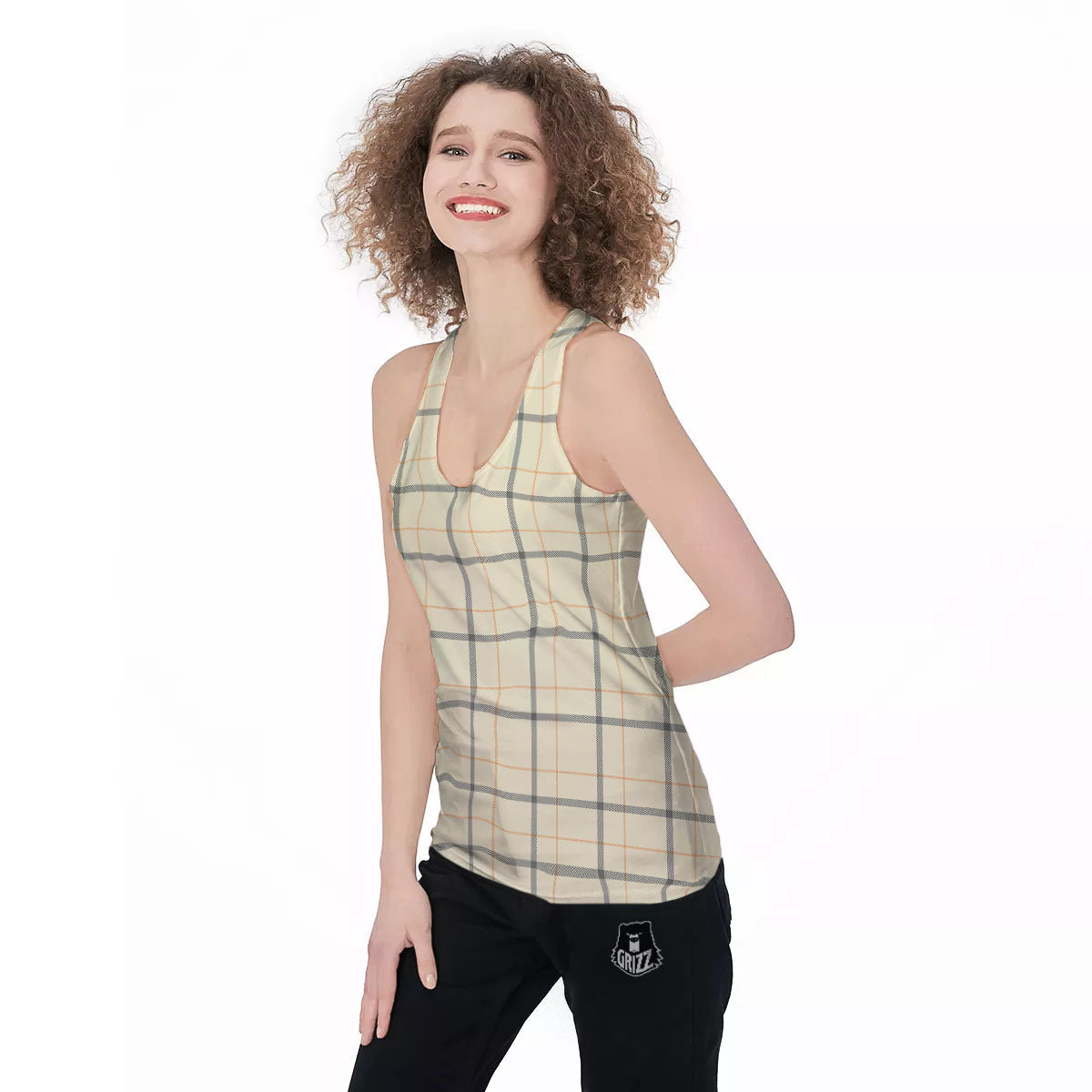 Tattersall Yellow And Beige Print Pattern Women's Racerback Tank Top-grizzshop