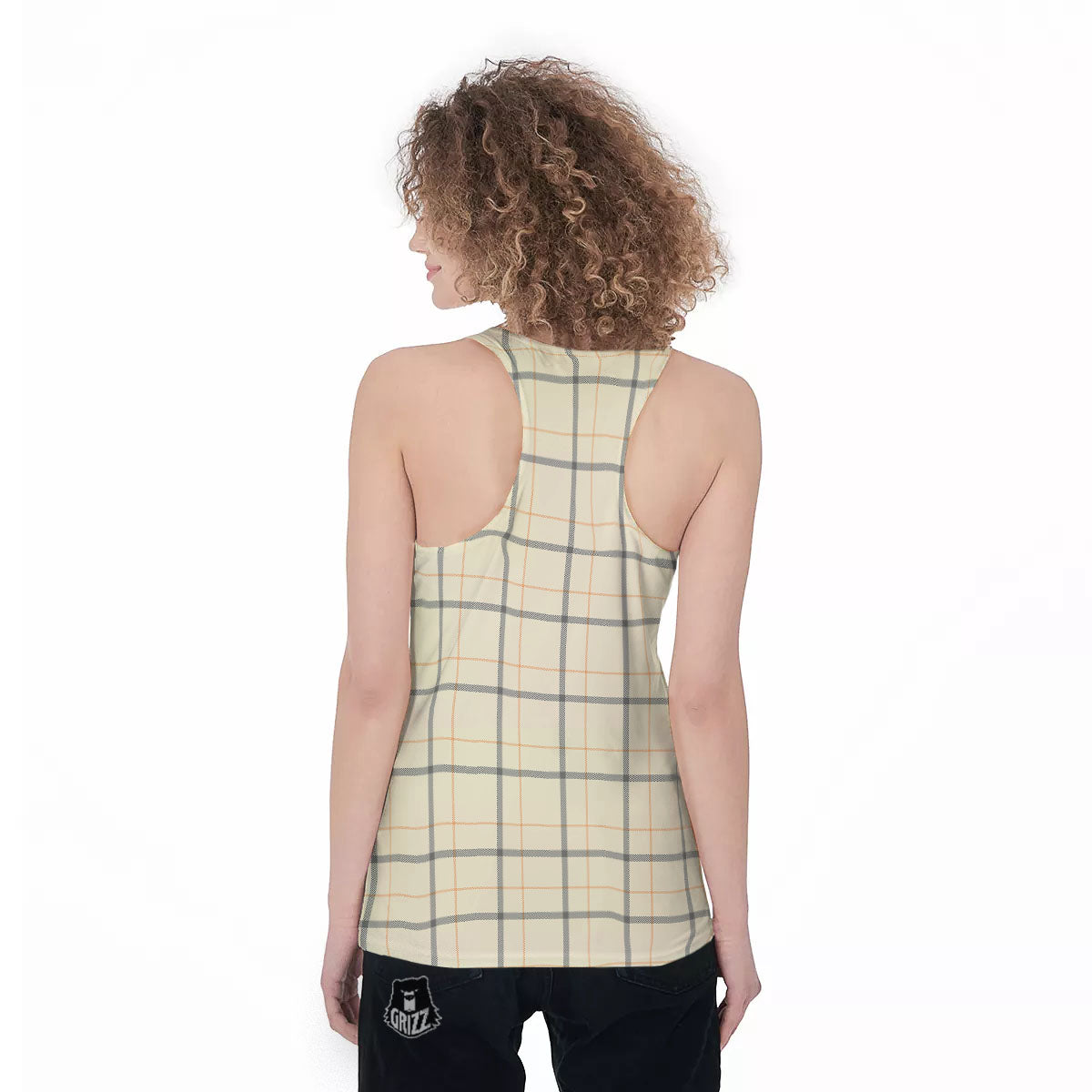 Tattersall Yellow And Beige Print Pattern Women's Racerback Tank Top-grizzshop