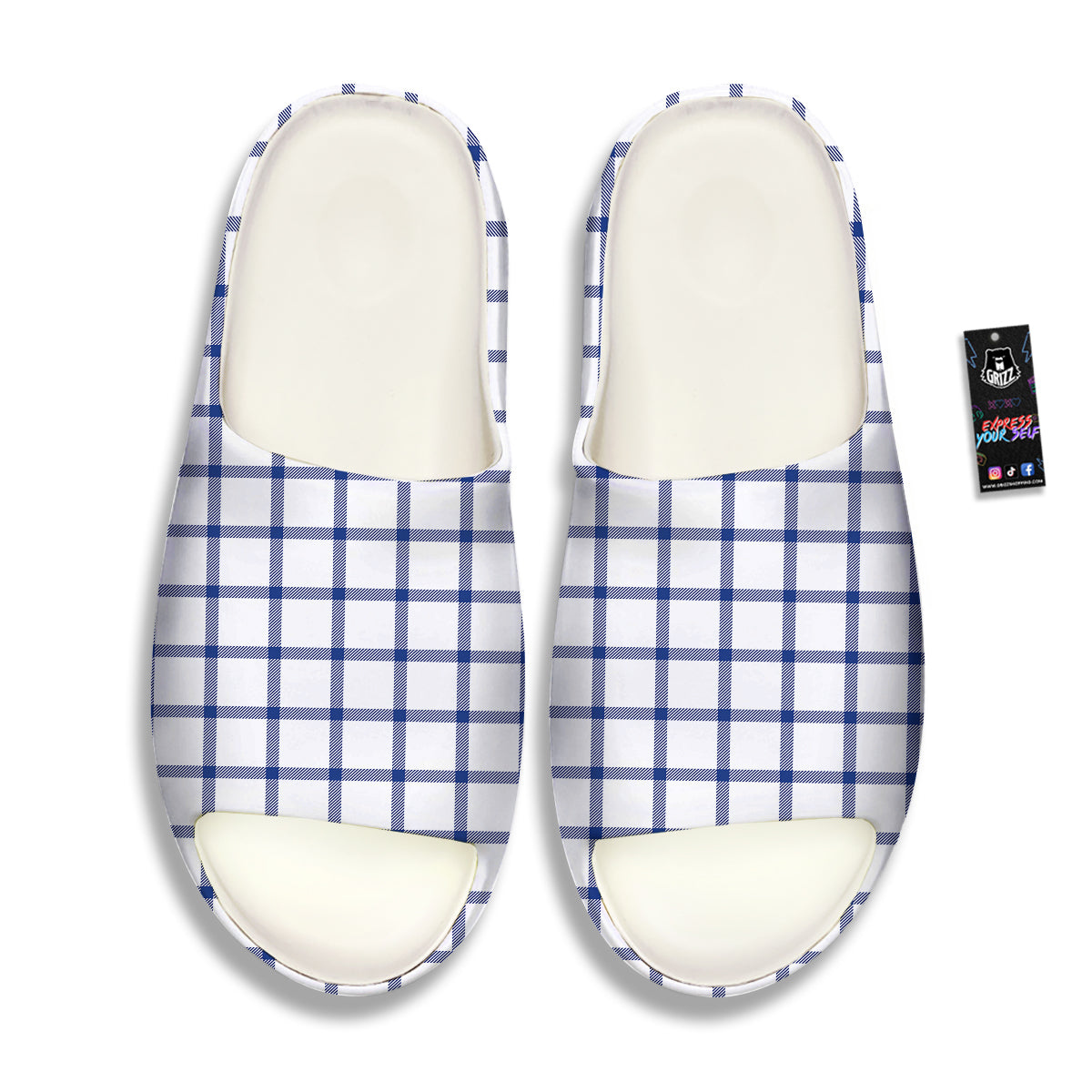Tattersall Blue And White Print Pattern Sandals-grizzshop