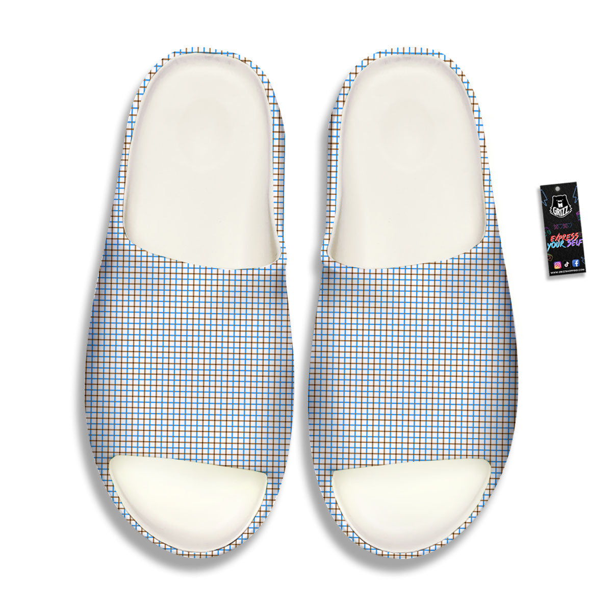Tattersall Brown And Blue Print Pattern Sandals-grizzshop