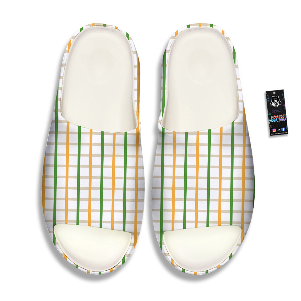 Tattersall Orange And Green Line Print Sandals-grizzshop