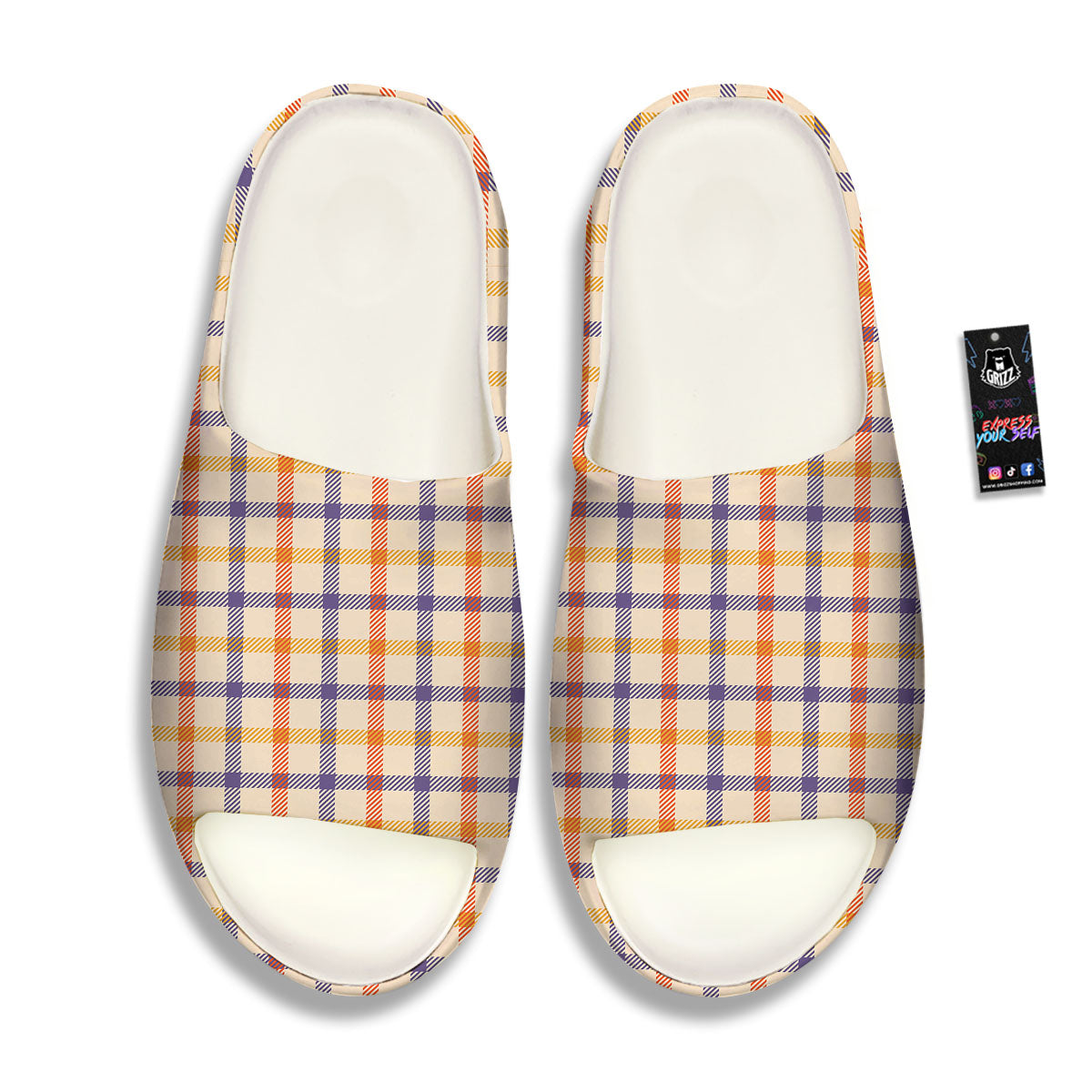 Tattersall Orange And Purple Print Pattern Sandals-grizzshop