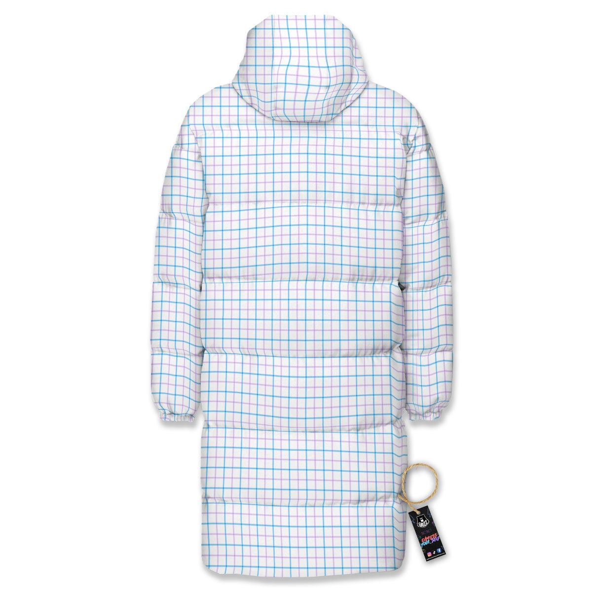 Tattersall Purple And Blue Line Print Pattern Long Down Jacket