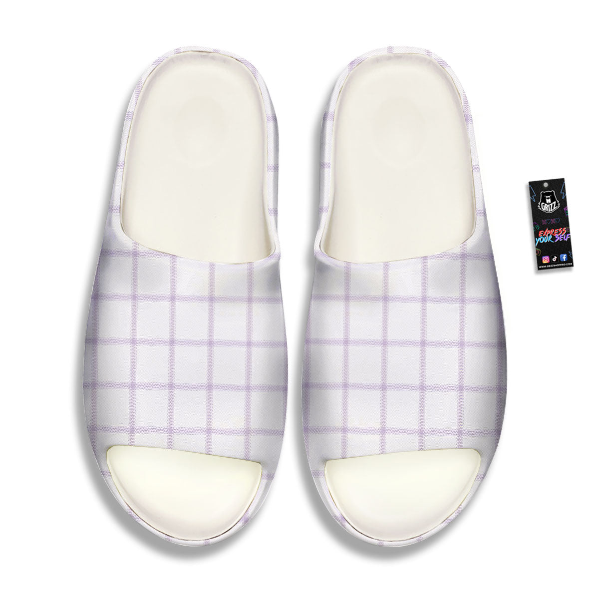 Tattersall White And Purple Print Pattern Sandals-grizzshop