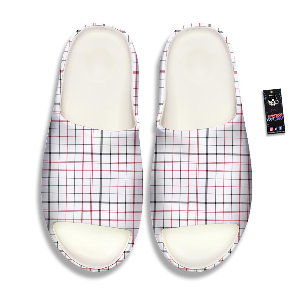 Tattersall White And Red Print Pattern Sandals-grizzshop