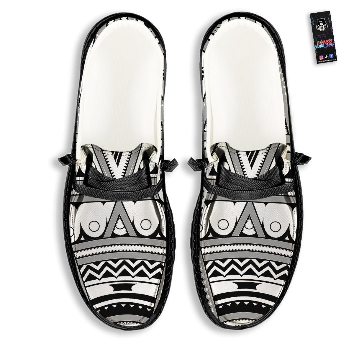 Tatto Polynesian Tribal Maori Print Black Loafers-grizzshop