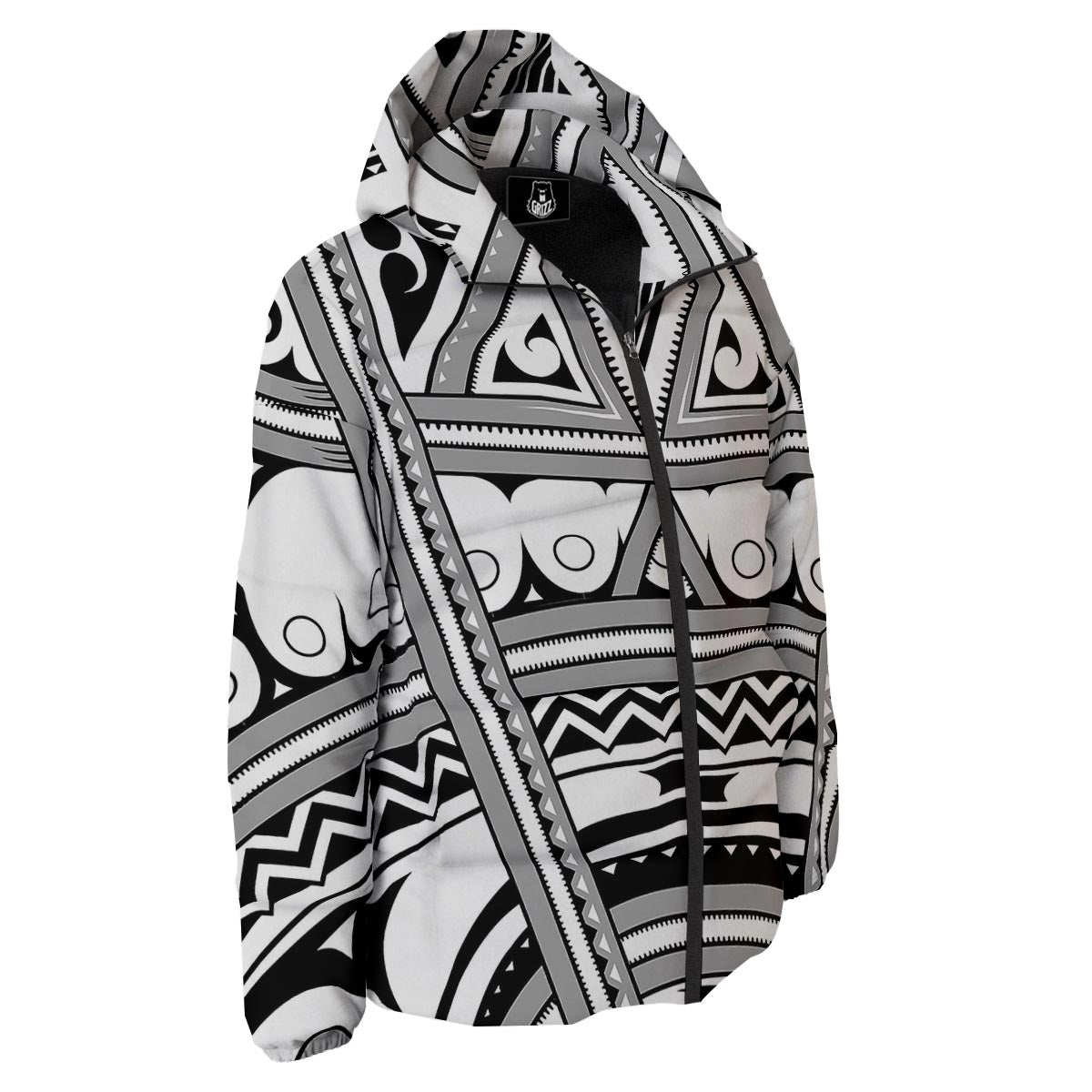 Tatto Polynesian Tribal Maori Print Down Jacket-grizzshop